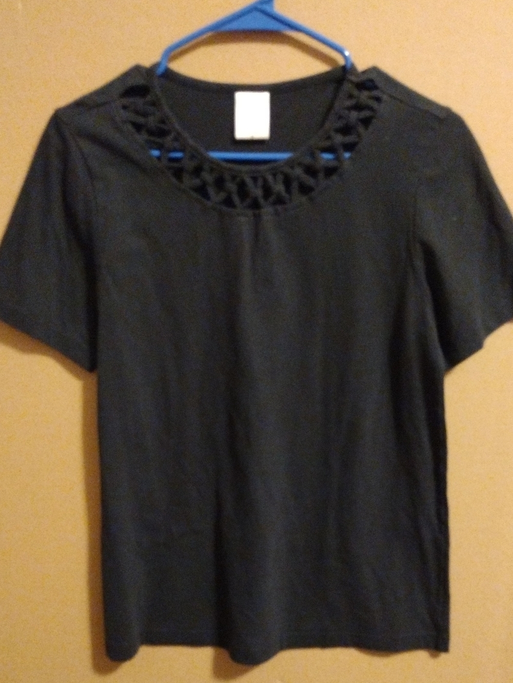 Blair Black Short-Sleeve Top with Lattice Cutout Style Neckline